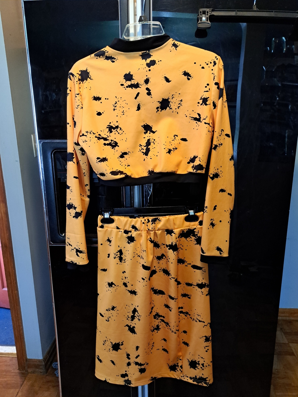 Yellow & Black Splatter Two-Piece Skirt Set